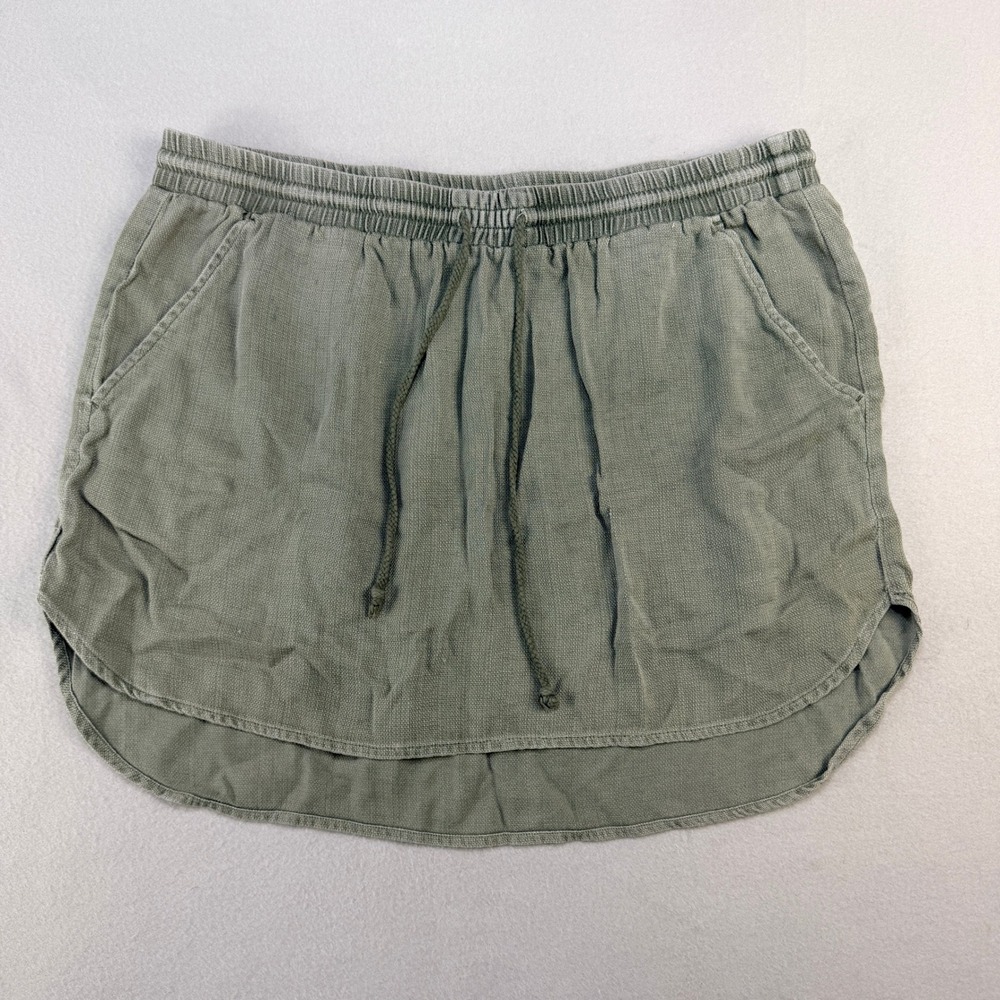 Cloth & Stone Women Sz L Green Tencel Drawstring Mini Skirt Tulip Hem Pockets